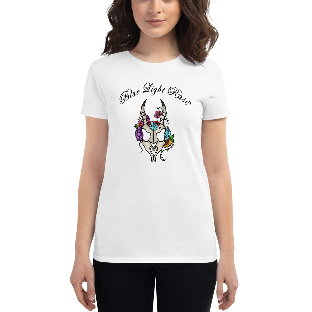 Women's Flower Skull Short Sleeve T-Shirt